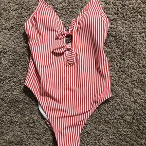 Red and white striped one piece